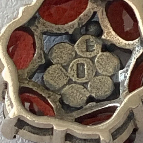 Striking Sterling Silver Marcasite and Red Garnet Gemstone Pendant Necklace - Picture 5 of 8